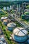 Oil and gas refinery with storage tanks and petrochemical factory infrastructure