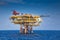 Oil and Gas remote wellhead platform for oil and gas business,looking from crew boat.