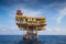 Oil and Gas remote wellhead platform for oil and gas business,looking from crew boat.