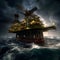 oil and gas rig in the storm Graphic illustration