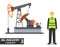 Oil industry concept. Detailed illustration of businessman, engineer and oil pump in flat style on white background