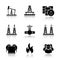 Oil industry drop shadow black icons set