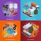 Oil Industry and Energy Resource Poster Card Set Isometric View. Vector