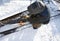 Oil industry. Industrial worker uses an acetylene torch in winter outdoor