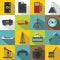 Oil industry items icons set, flat style