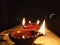 An oil lamp lit as an offering to hindu for worship with selective focus