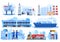 Oil logistic, gas industry, fuel extraction processing transportation, vector illustration