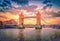 Oil paint image of Tower Bridge landmark in London city at sunset