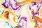 Oil paint mix abstract background. Rainbow marble texture. Acrylic liquid flow colorful wallpaper. Creative violet