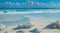 oil paint of a pristine, untouched beach with untouched white sand stretching as far as the eye can see. Depict an array