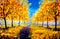 Oil Painting - autumn, yellow foliage, park, autumn trees