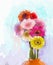 Oil painting bouquet gerbera flowers in vase