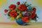 Oil Painting - bouquet of poppies and wildflowers in a vase