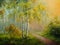 Oil painting on canvas - birch forest, abstract drawing