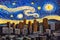 Oil Painting - City View of San Francisco with Starry Night Sky