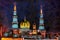 Oil painting Islamic temple after sunset in the city