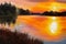 Oil painting - lake in a forest, sunset. abstract painting