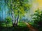 Oil painting landscape - birch forest, abstract drawing