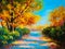 Oil painting landscape - colorful autumn forest