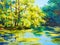 Oil painting landscape - lake in the forest