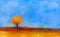 Oil painting landscape, tree and field at Fall Season Nature Background