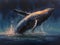 oil painting majestic whale leaping out of the ocean