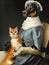 oil painting of Mona Lisa Dog background Spoof, Renaissance Dog portrait of a woman. Custom Funny Pet Portrait, Vintage Memorial,