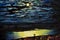 Oil painting moonlit night over  river. drawing art dark colors moonlight landscape