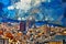 Oil painting panoramic view in Barcelona