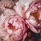 Oil painting of pink peony flowers, impasto, huge close-up, generative ai