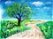 Oil painting road and tree