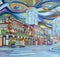 Oil painting of Seattle downtown. Modern city.