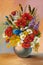 Oil painting of spring flowers in a vase on canvas. Abstract