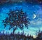 Oil painting - Starry Night With Lonely Tree