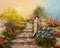 Oil Painting - stone stairs in the forest