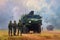 Oil painting style soldiers with vehicle. Beautiful illustration picture. Generative AI