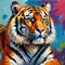 Oil Painting of a Wild Colorful Tiger