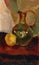 Oil paints pitcher and apple still life illustration