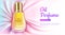 Oil perfume glass bottle cosmetics on silk fabric