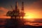 Oil platform in the middle of the ocean at sunset