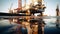 Oil platform in the ocean. Offshore drilling for gas and oil. Large oil platform for oil and gas production. Industrial resource