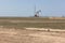 Oil platform, oil derricks in Kazakhstan steppes