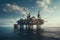 an oil platform standing in the middle of the ocean,producing oil and gas for industry,the concept of the oil and gas production