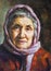 Oil portrait of a grandmother with her scarf