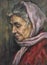 Oil portrait of a grandmother with her scarf