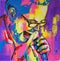 Oil portrait painting in multicolored tones. Conceptual abstract picture of singing man . Conceptual abstract closeup of