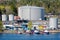 Oil product tank depot in Stockholm industrial sea port. Sweden.
