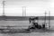 Oil production. Black and white photo