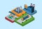 Oil production cycle flat 3d web isometric infographic concept