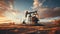 Oil pump in the field at sunset. Oil industry. Generative AI